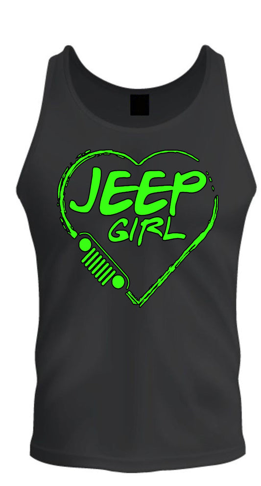 Neon green jeep girl heart 4x4 /// Off Road Tee S -2XL Black Tank Top