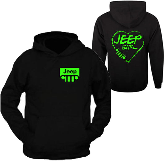 Neon green  jeep girl heart Hooded Black Sweatshirt 4x4 /// Off Road
