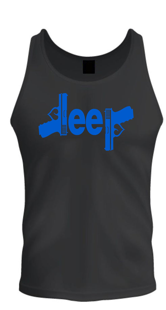 Blue Jeep Gun T-shirt Tee  4x4 /// Off Road S to 2XL Tank Top