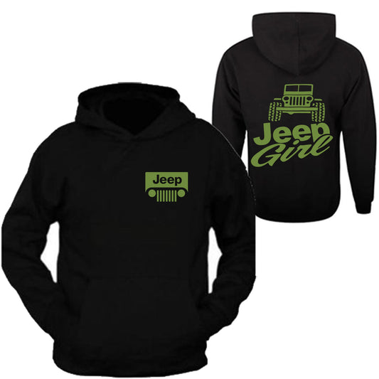 Lime Green jeep girl Hooded Black Sweatshirt 4x4 /// Off Road