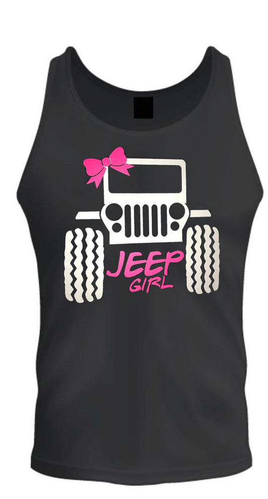 Pink jeep girl bow-tie TeeBlack S -2XL Black Tank Top