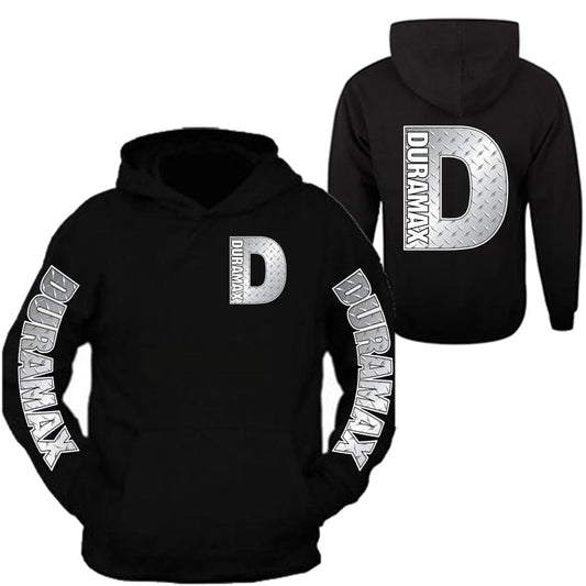 Duramax Silver Metal Chrome Pocket Design Color Black Hoodie Hooded Sweatshirt Front & Back