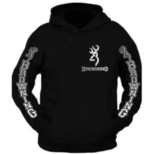 Browning Pocket  Design Black Hoodie Hooded Sweatshirt Front and sleeve S-5XL