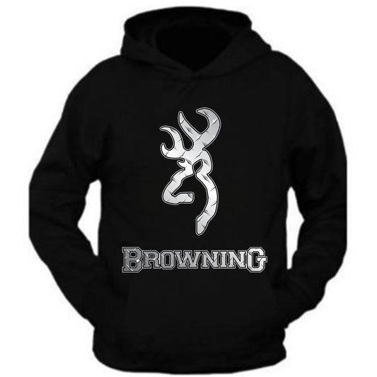 Browning Big Design Black Hoodie Hooded Sweatshirt Front S-5XL