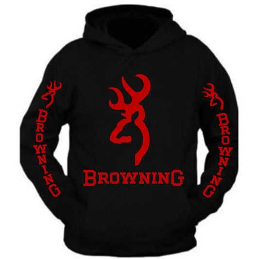 Red Browning Design Black Hoodie Hooded Sweatshirt Front
