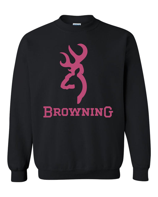 Pink Browning Design Black Unisex Crewneck Sweatshirt Tee