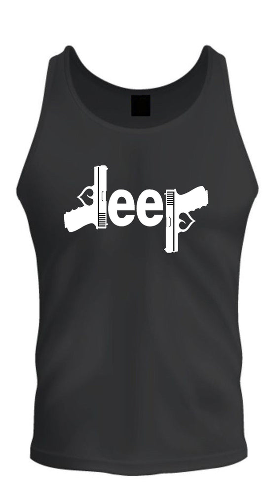 White Jeep Gun T-shirt Tee  4x4 /// Off Road S to 2XL Tank Top
