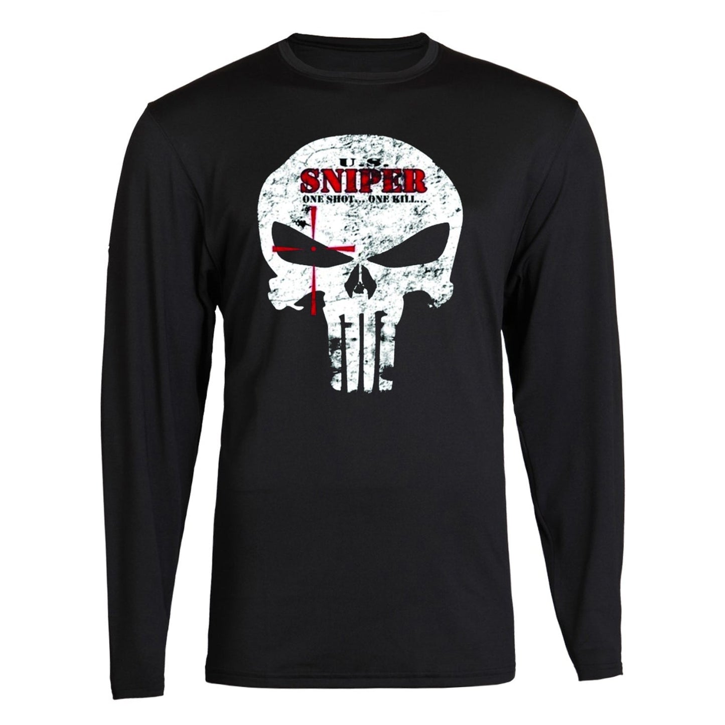 US Sniper One Shot One Kill Black Long Sleeve Tee