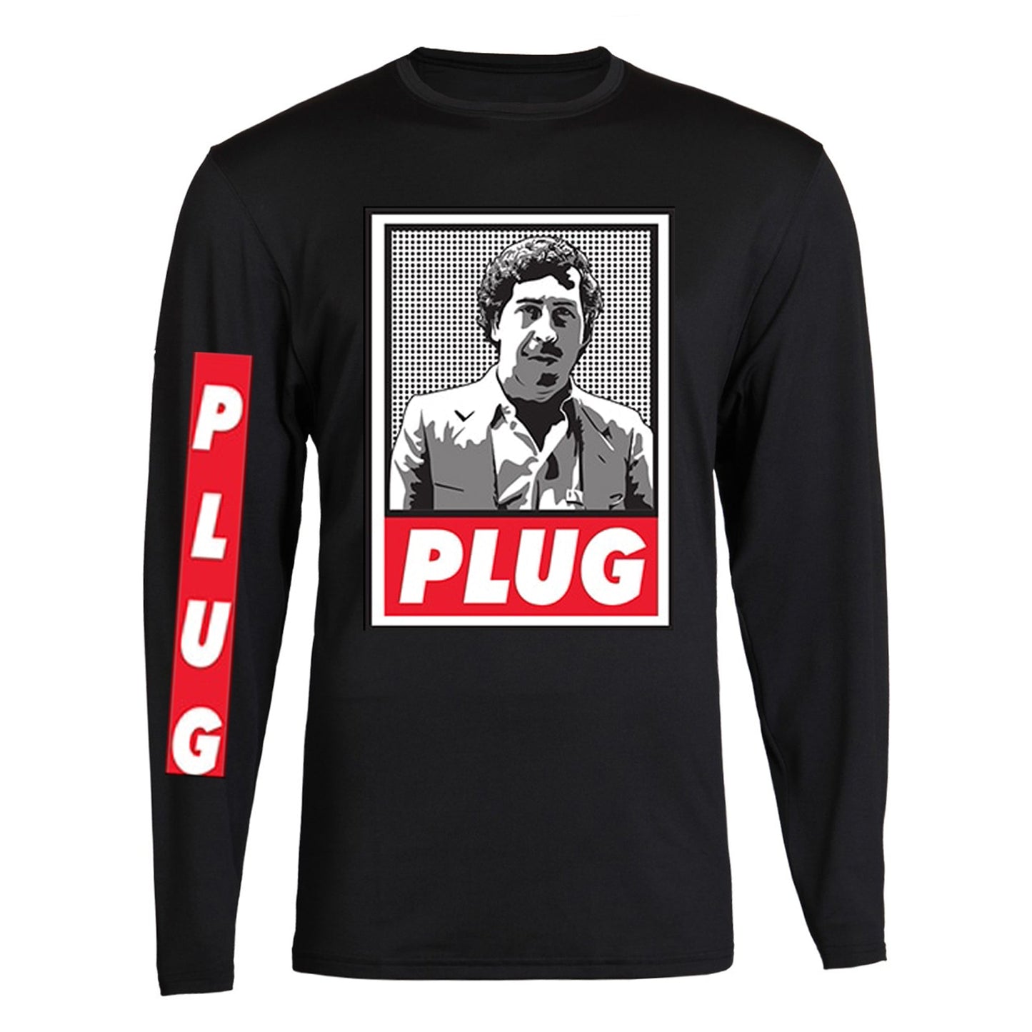 Pablo Escobar Mens Tee Plug Plomo Columbian Drug Lord Medellin Long Sleeve Tee