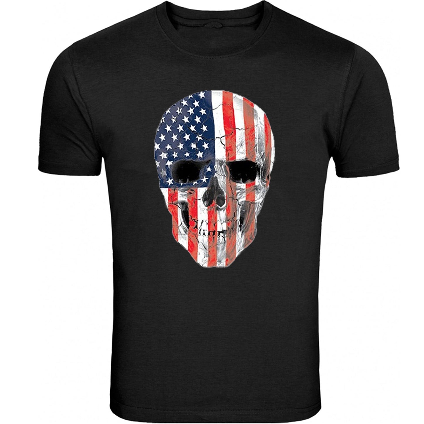 American SKULL T-Shirt Tee Patriotic Merica USA Pride Flag Front Tee