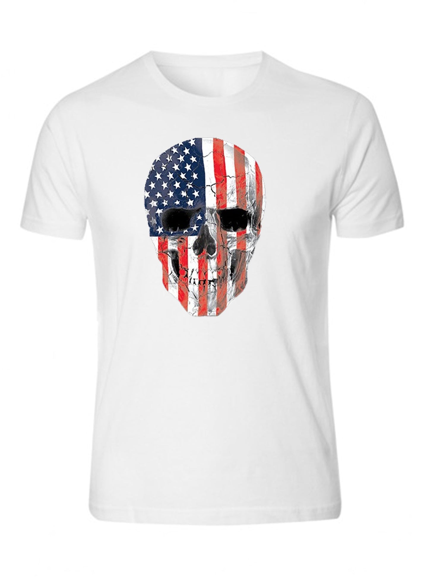 American SKULL T-Shirt Tee Patriotic Merica USA Pride Flag Front Tee