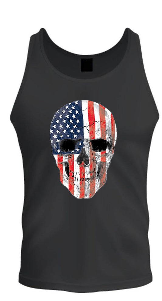 American SKULL Tee Patriotic Merica USA Pride Flag Front S-2XL tee Tank Top