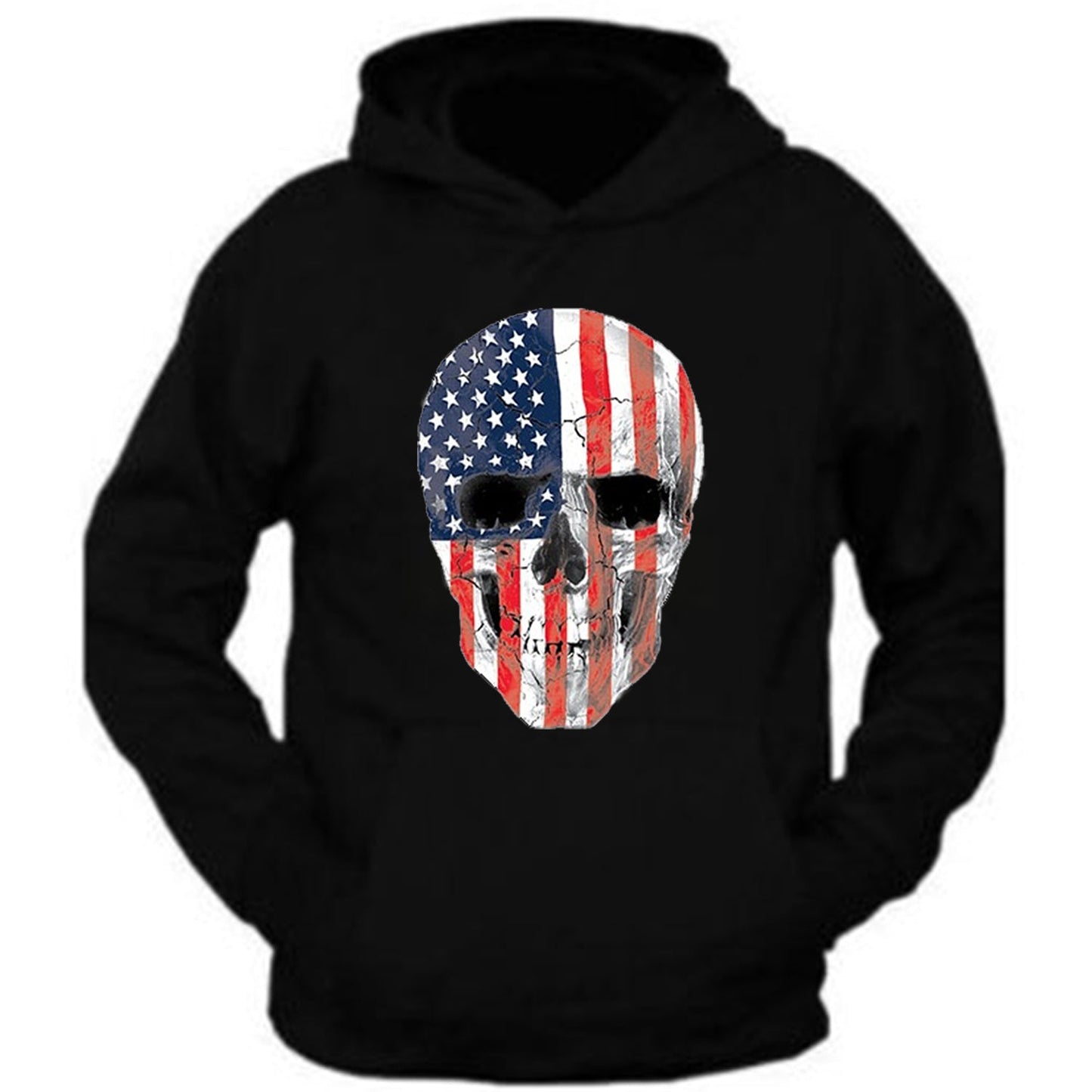 American SKULL Hoodie Tee Patriotic Merica USA Pride Flag Front