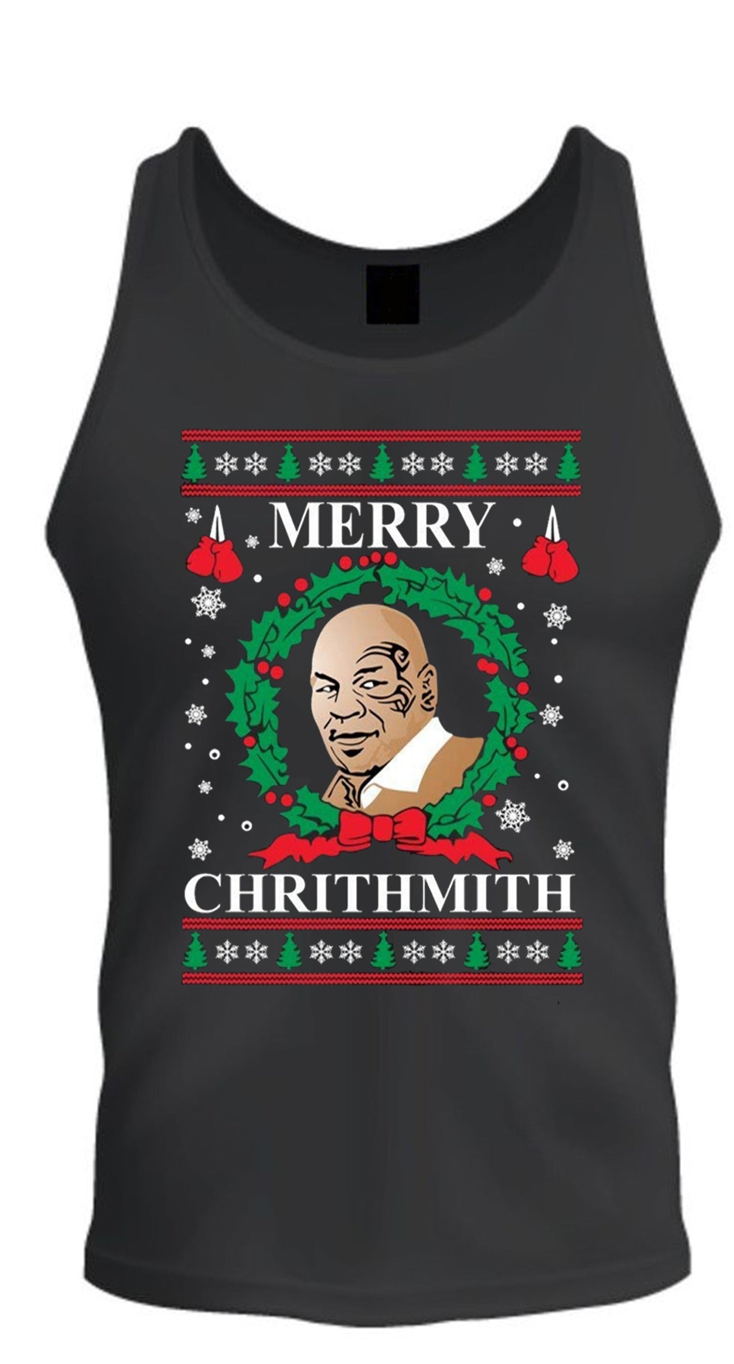 Merry Chirithmith Mike Tyson Ugly Christmas Tee S -2XL Black Tank Top