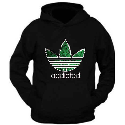 Addicted Weed Leaf Hoodie Sweatshirt S - 5XL Black