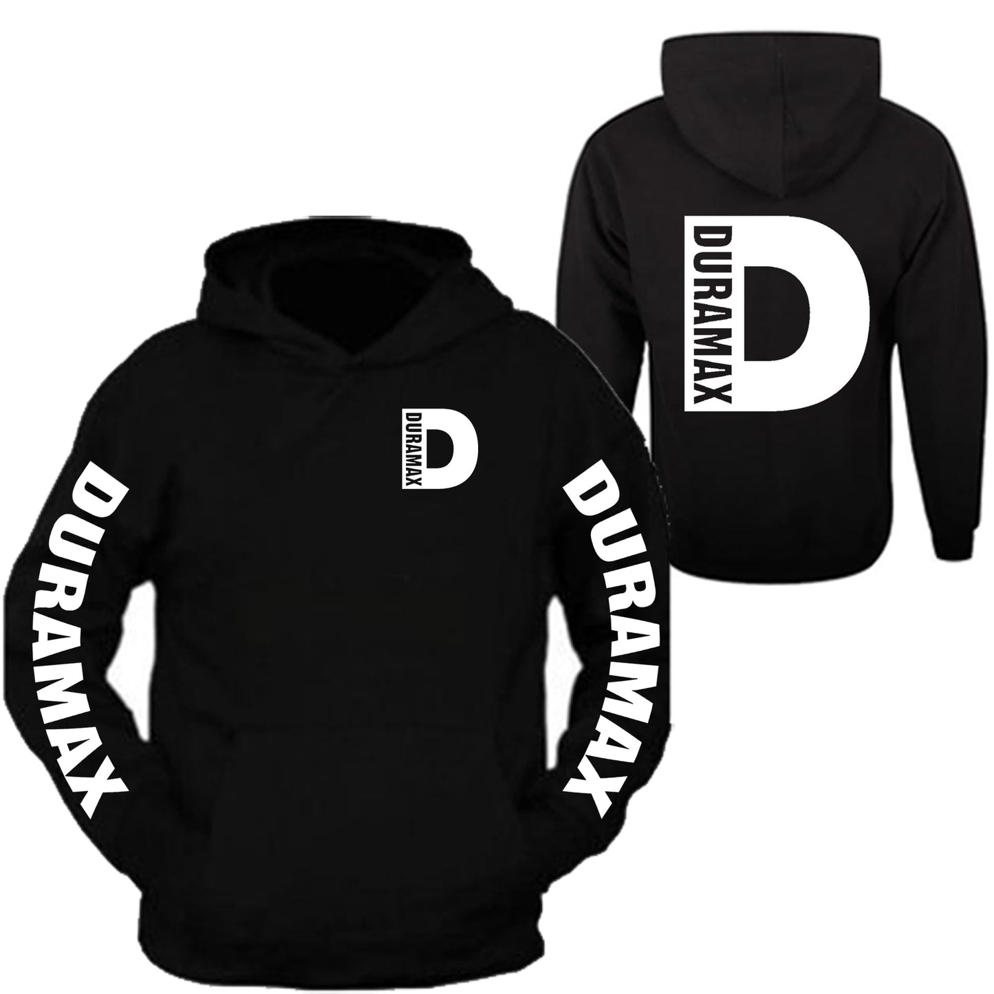 Duramax White Pocket Design Color Black Hoodie Hooded Sweatshirt Front & Back