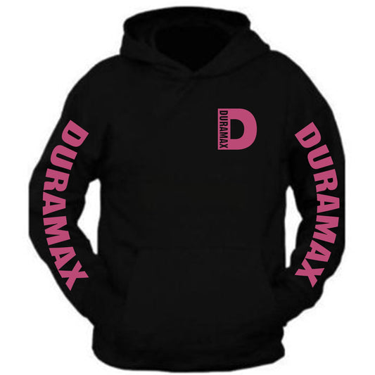 Pink Duramax Pocket Design Color Black Hoodie Hooded Sweatshirt Front the back is plain