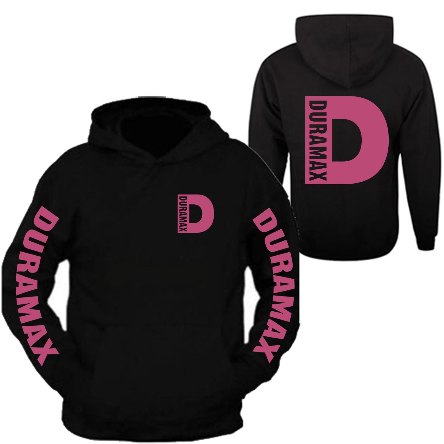 Duramax Pink Pocket Design Color Black Hoodie Hooded Sweatshirt Front & Back