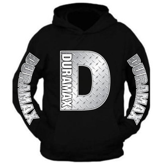 Duramax Silver Metal Chrome Big Design Color Black Hoodie Hooded Sweatshirt