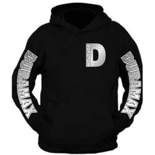 Duramax Silver Metal Chrome Pocket Design Color Black Hoodie Hooded Sweatshirt