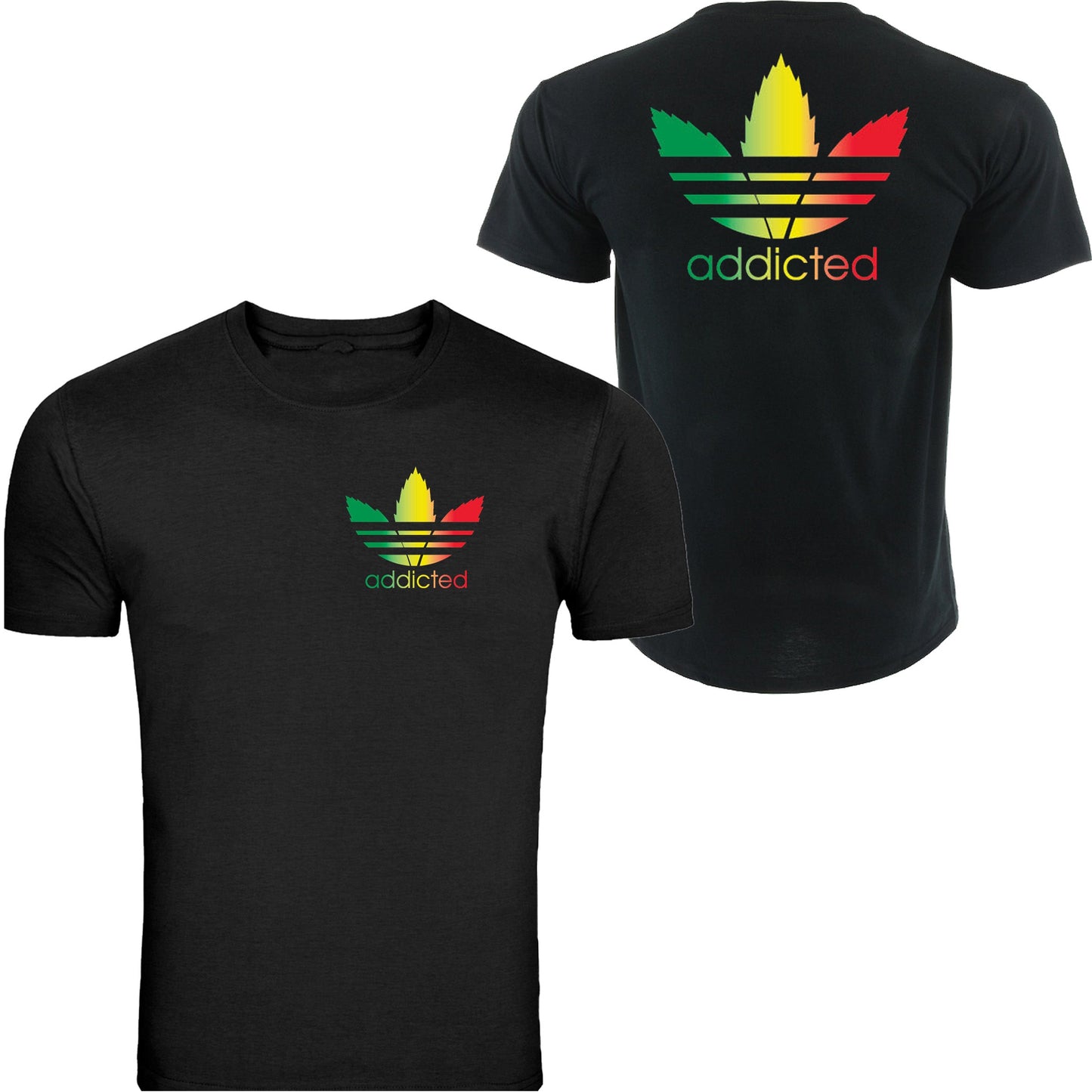 Addicted Rasta bob Color Tee S - 5XL Black T-shirt tee front and back