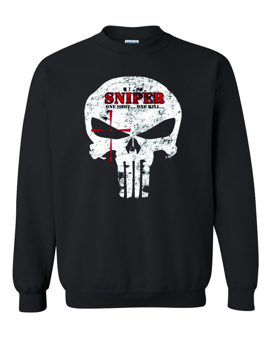 US Sniper One Shot One Kill Black Crew-neck Sweater