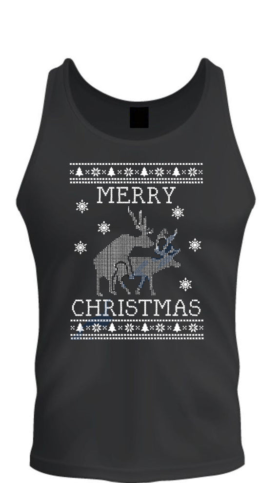 Christmas Tee Merry Christmas Santa Deer Christmas Tee S -2XL Black Tank Top