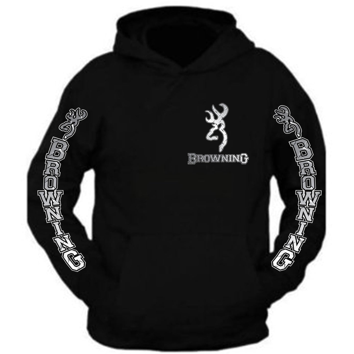 Browning Pocket Design Black Hoodie Hooded Sweatshirt Front and sleeve S-5XL