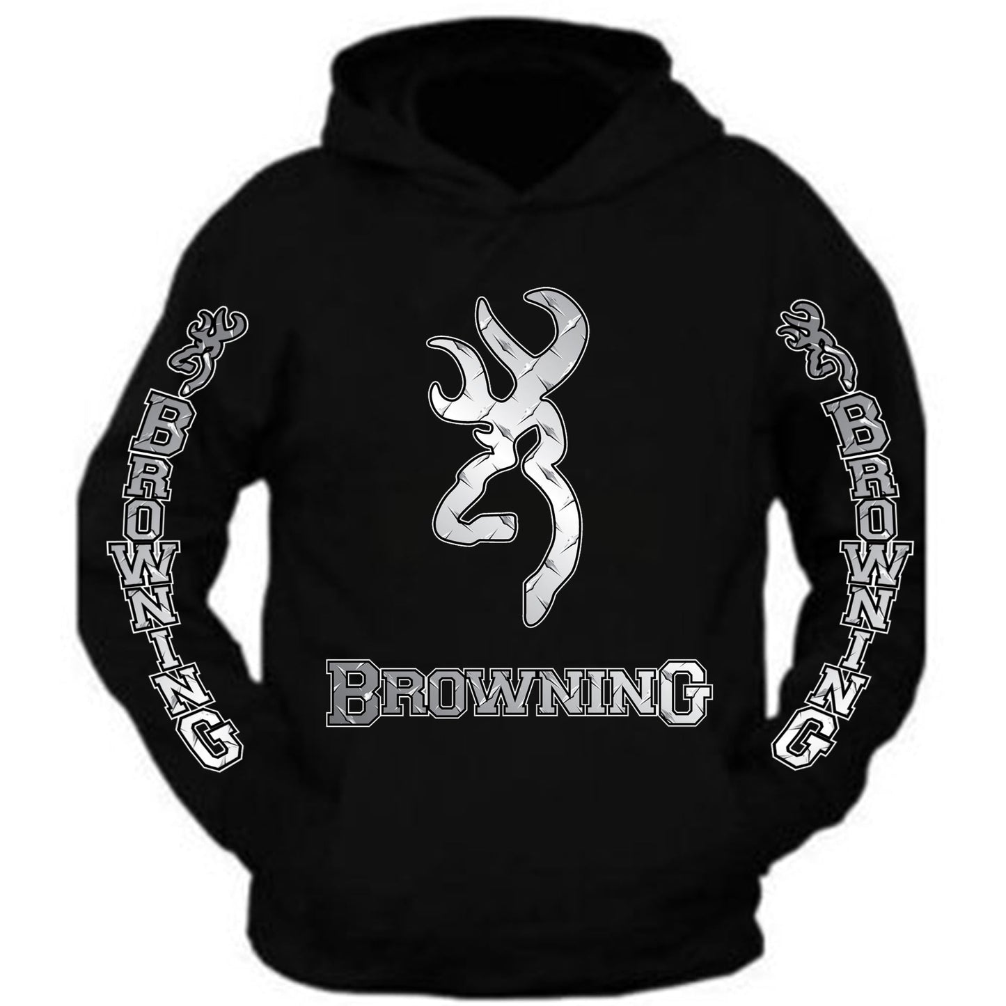 Browning Big Design Black Hoodie Hooded Sweatshirt Front and sleeve S-5XL