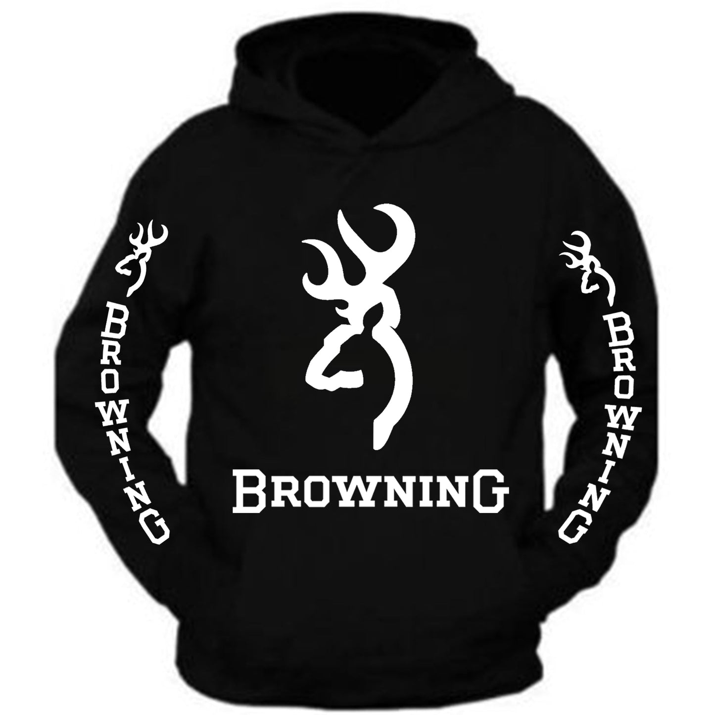 Browning Big Design Black Hoodie Hooded Sweatshirt Front and sleeve S-5XL