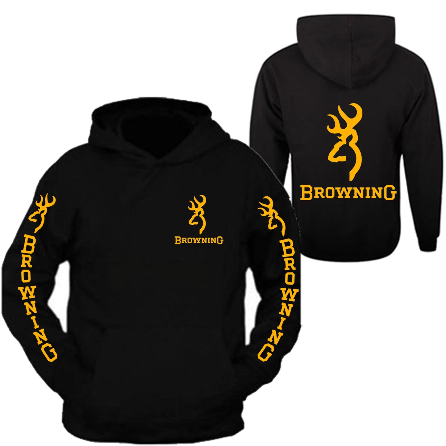 Browning Pocket Design Black Hoodie Hooded Sweatshirt Front & Back