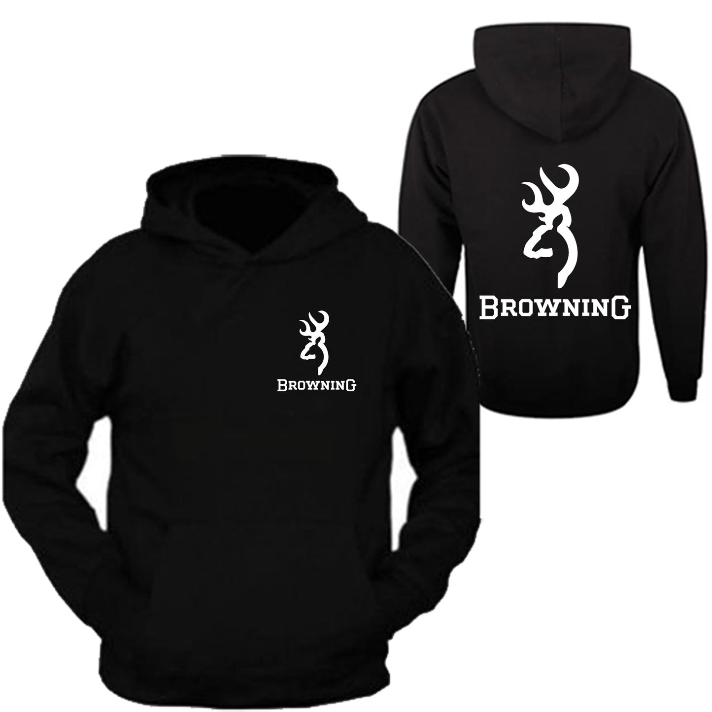 Browning Pocket Design Black Hoodie Hooded Sweatshirt Front & Back