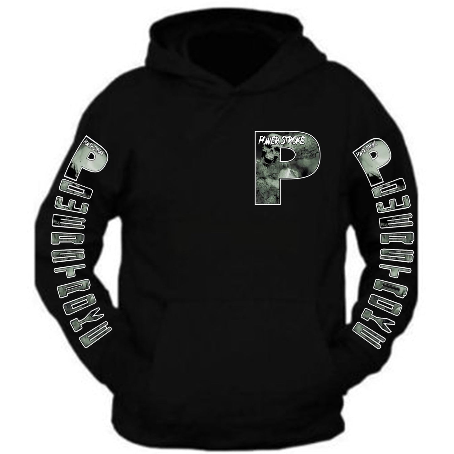 Power Stroke Skull Pocket Design Color Black Hoodie Hooded Sweatshirt