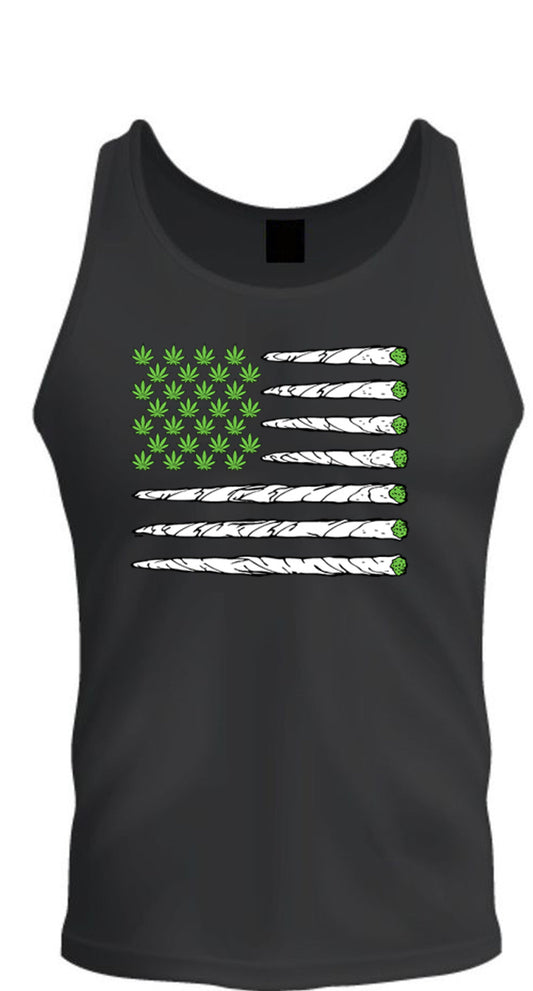 Usa Flag Weed Tee S -2XL Black Tank Top