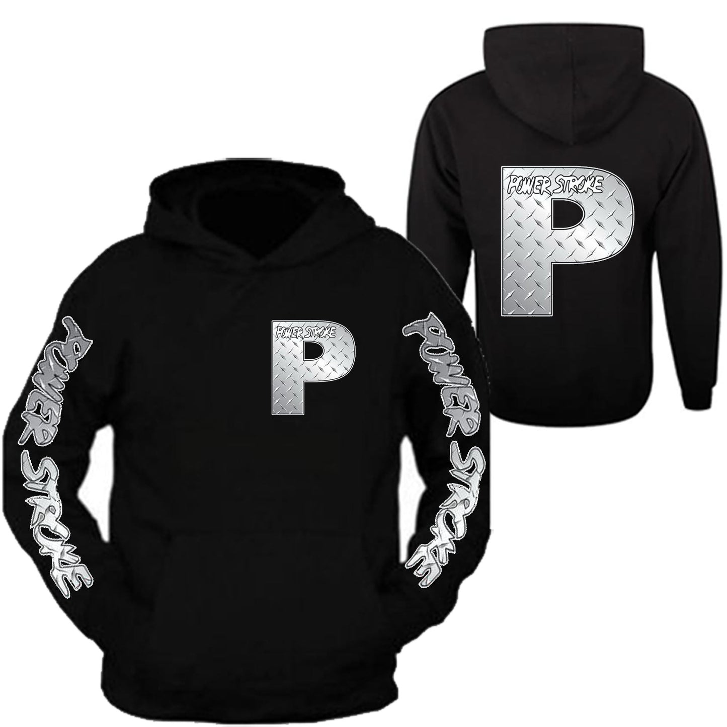 Power stroke Silver Metal Diesel Power Hoodie Front & Back Ford Power Stroke Diesel Hoodie