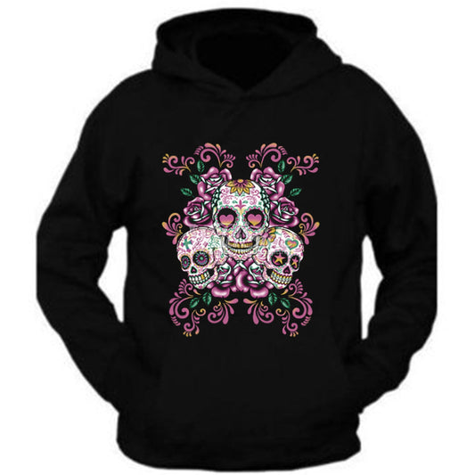 3 Sugar Skull Roses Eyes Day of The Dead Hoodie Mexican Gothic Los Muertos tee