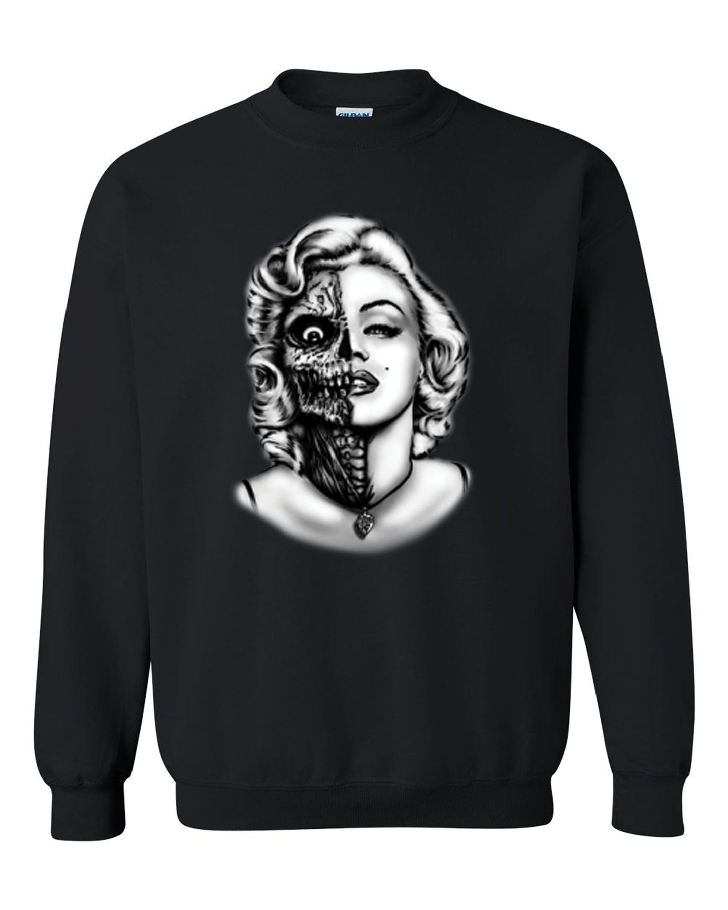 Skull Zombie Face Marilyn Monroe Unisex Crewneck Sweatshirt Tee S-2XL