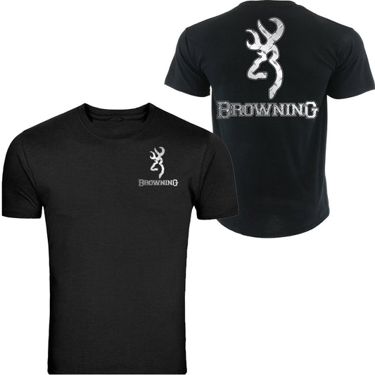 Silver Browning Pocket Design Black Front & Back T-Shirt Tee