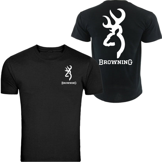 White Browning Pocket Design Black tee Front & Back T-Shirt Tee