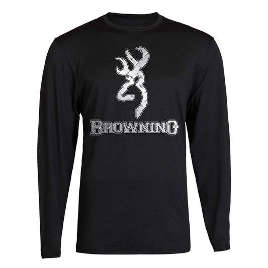 Silver Metal Browning Design Black Long Sleeve Tee