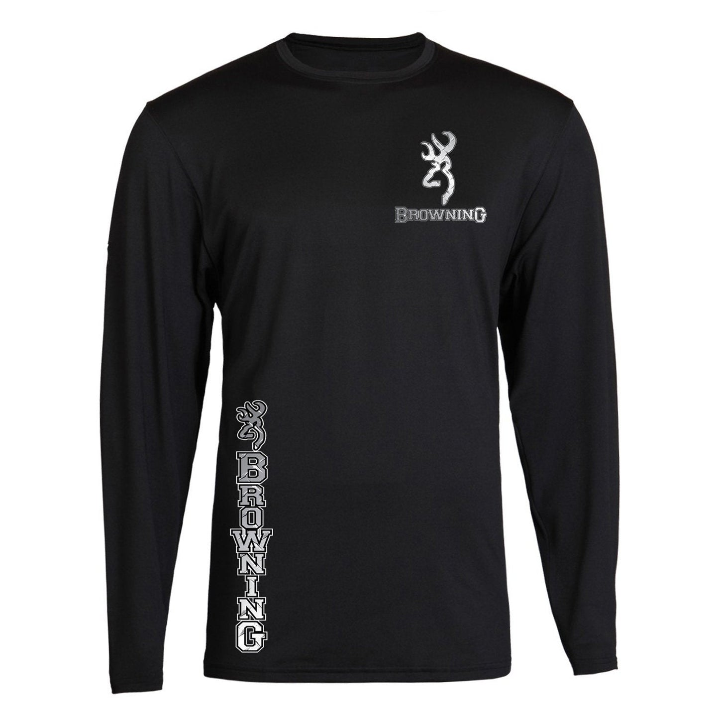 Silver Metal Browning Design Black Long Sleeve Tee Side