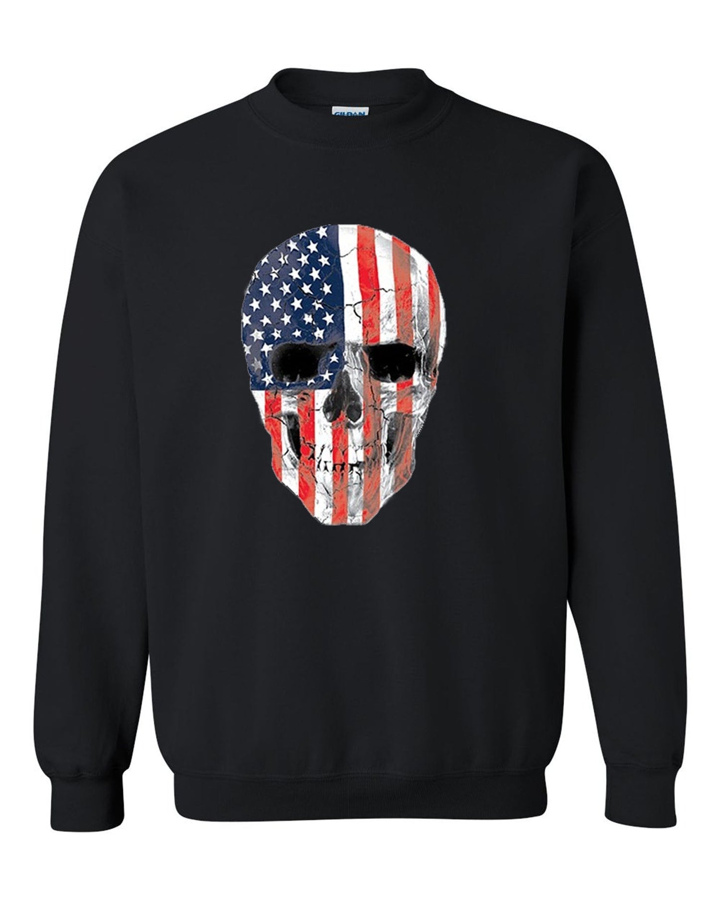 American SKULL Hoodie Tee Patriotic Merica USA Pride Unisex Black Crewneck Sweatshirt Tee