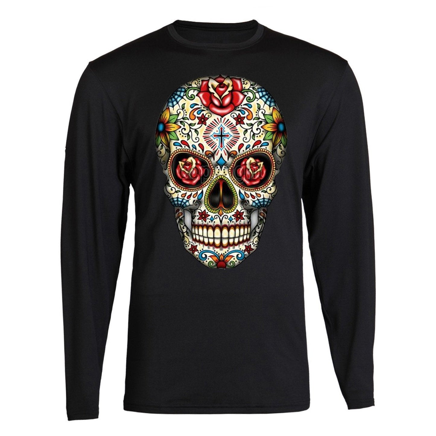 Sugar Skull Roses Eyes Day of The Dead Mexican Gothic Los Muertos tee Long Sleeve Tee