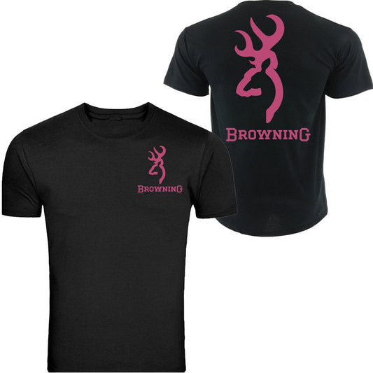 Pink Browning Pocket Design Black Front & Back T-Shirt Tee