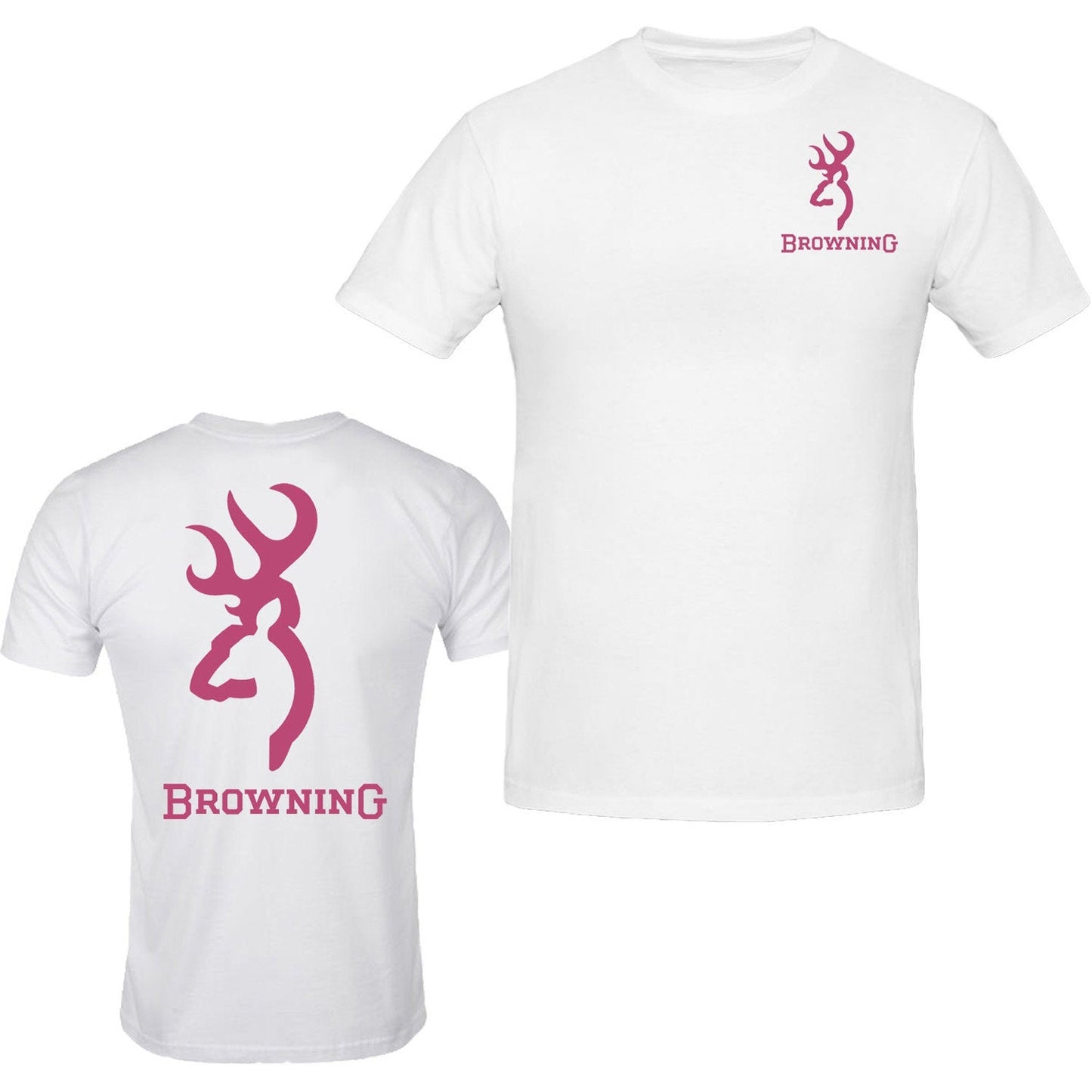 Pink Browning Pocket Design Black Front & Back T-Shirt Tee