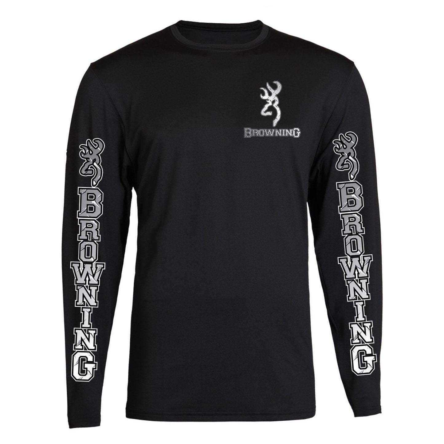 Silver Metal Browning Design Black Long Sleeve Tee