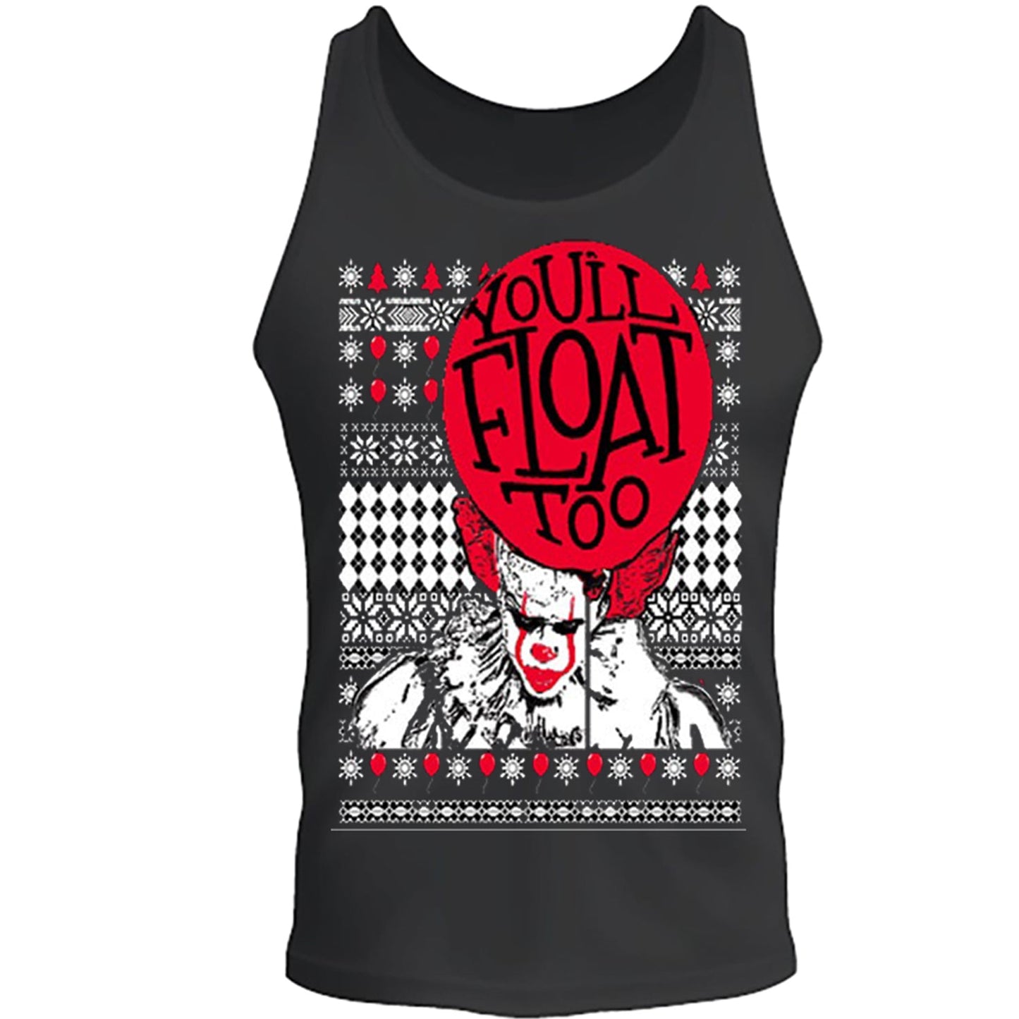 Christmas tee You All Float Too Santa Ugly Christmas Tee S -2XL Black Tank Top