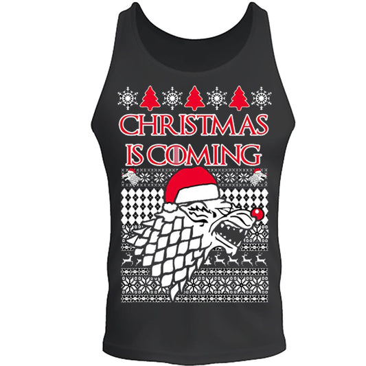 Christmas Tee Christmas Is Coming Santa Ugly Tee S -2XL Black Tank Top